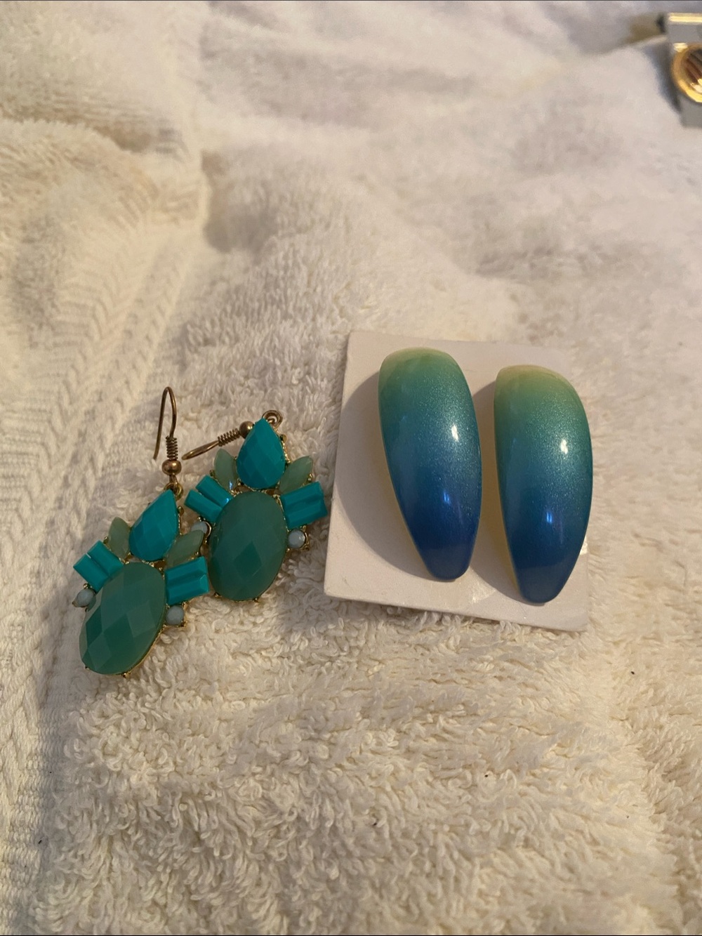 Teal Gem Statement Earrings & Blue-Green Ombre pierced earrings